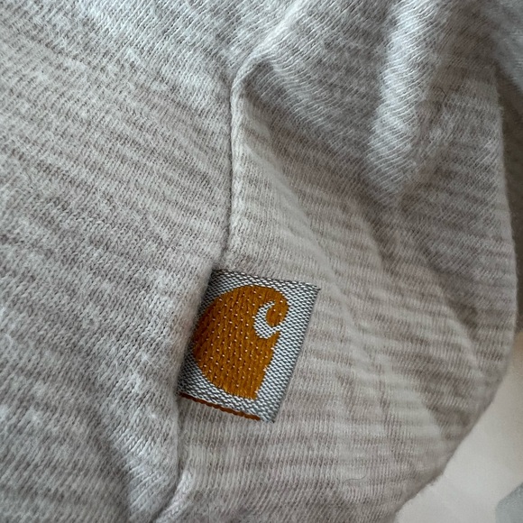 XL Carhartt Women’s Ivory/Gray Subtle Stripe V-Neck Long Sleeve T-Shirt w/Logo - Picture 5 of 8